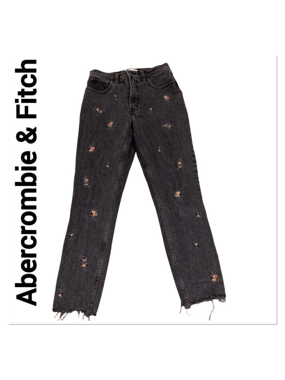 ABERCROMBIE & FITCH Black Floral Embroidered High Rise Skinny Jeans size 4/27